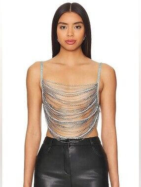 h:ours Milana Rhinestone Top in Multi Mint Medium